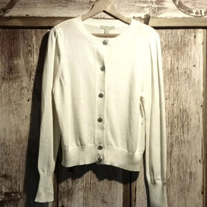 NEW Ryegrass cashmere cotton blend embellish button cream sweater cardigan large